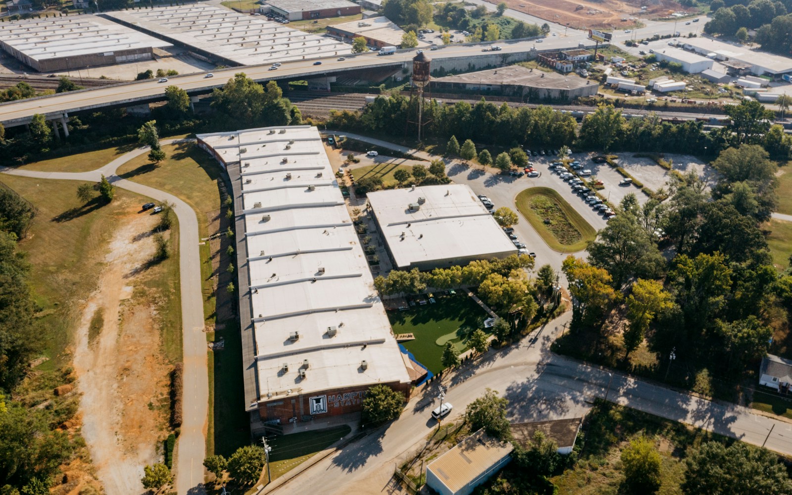 Large industrial and commercial property campus viewed from above.